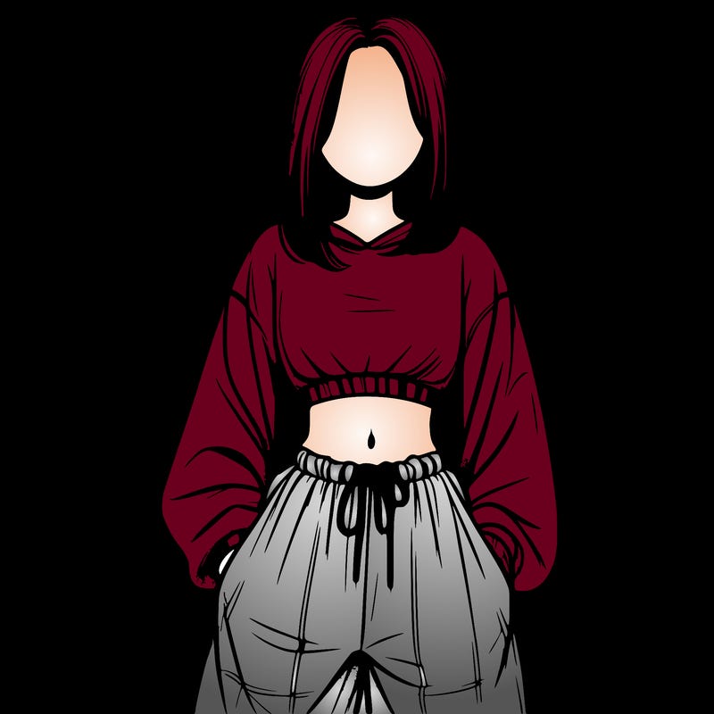 realistic girl faceless with baggy pants and a crop top