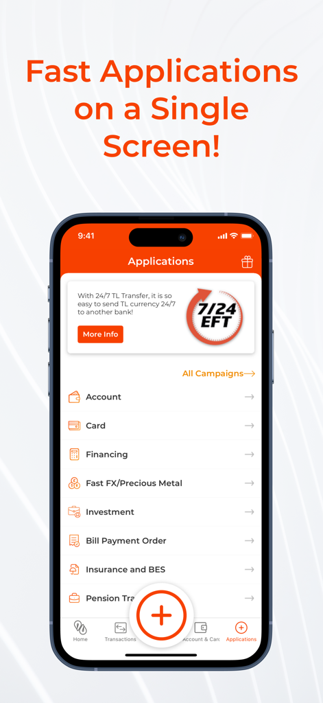 Albaraka Mobil - Schermata del menu delle applicazioni dell'app Albaraka Mobil con opzioni per servizi di conto, carte, finanziamenti e investimenti.