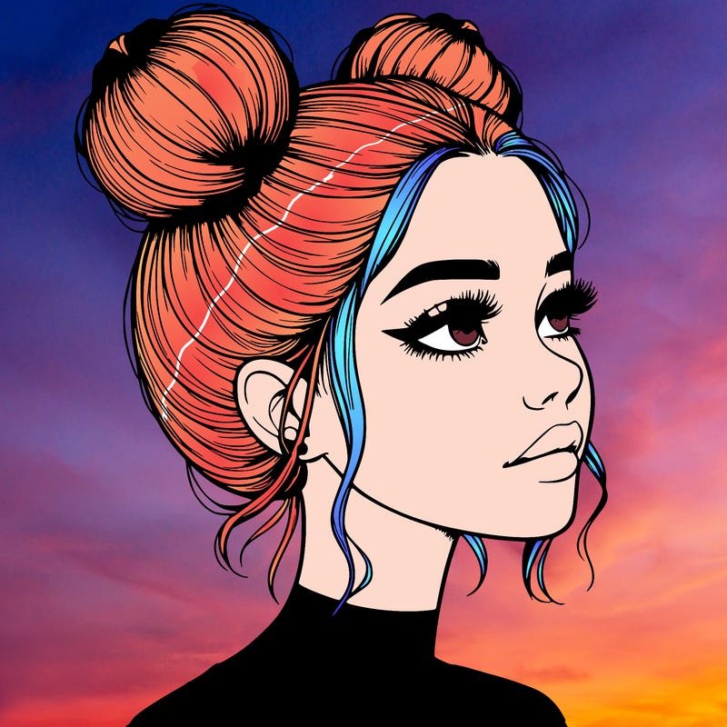 realistic girl with buns on the top of her head