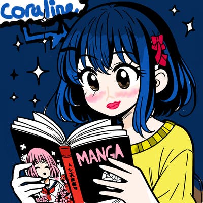 manga girl reading a manga book