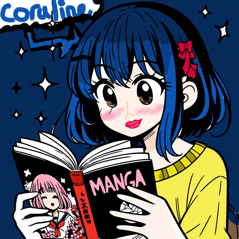 manga girl reading a manga book