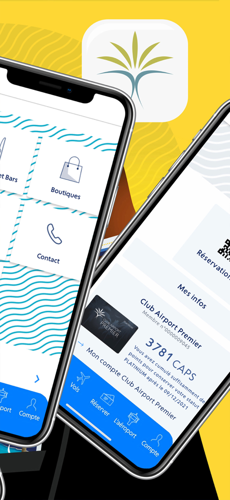 Aéroport Nice Côte d'Azur - Interfaccia dell'app dell'aeroporto di Nizza che mostra i punti fedeltà e i servizi del terminal