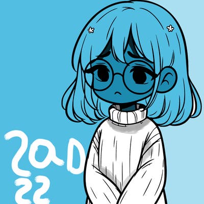 sad girl with glasses in a sweater