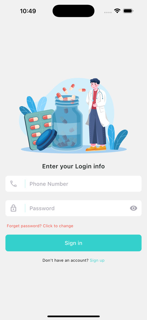 Login screen of Remedy Platform medical education app showing sign in fields and doctor illustration