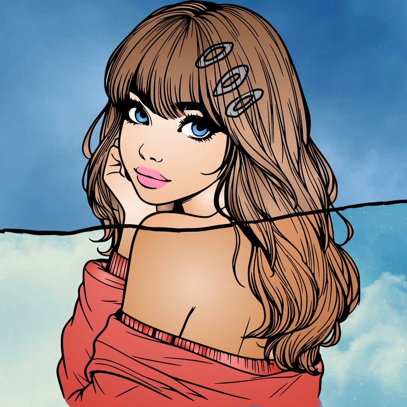 realistic girl with bangs looking over her shoulder