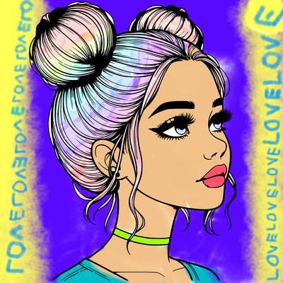 realistic girl with buns on the top of her head