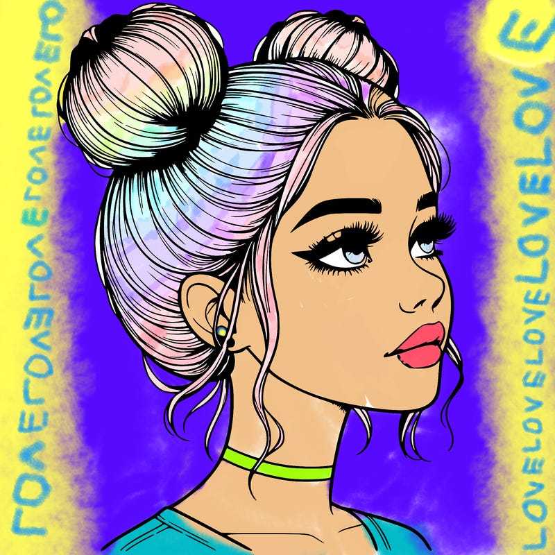 realistic girl with buns on the top of her head