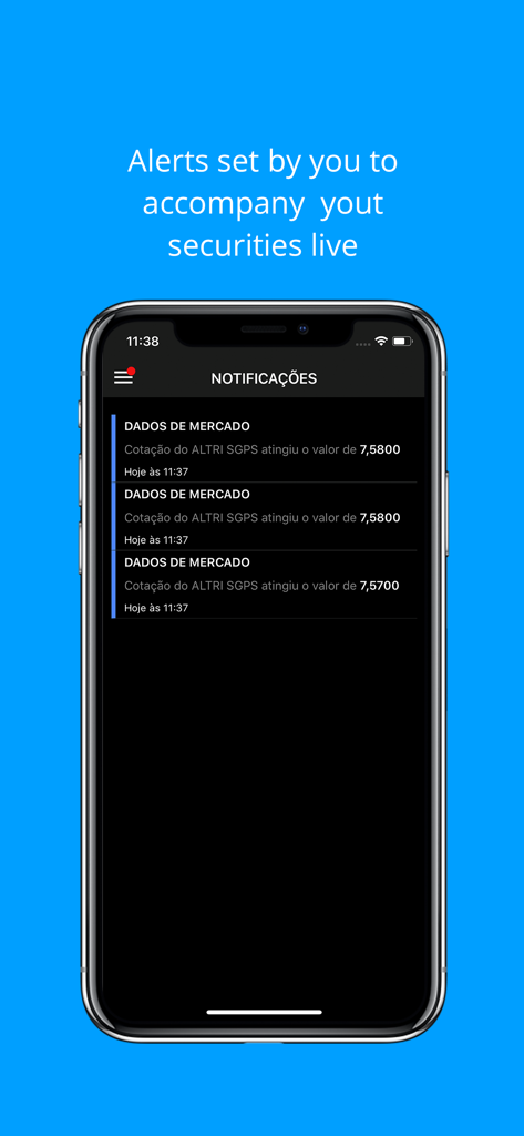 Mobile phone screen displaying real time market data alerts and price notifications in the ActivoTrader app
