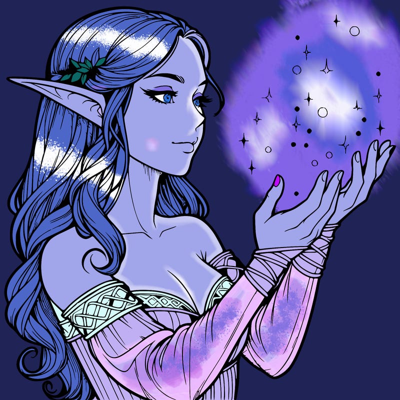 realistic elf girl doing magic