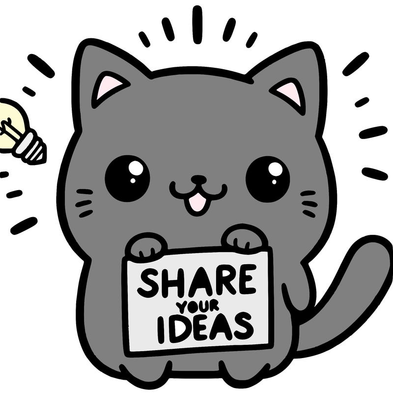 a cute cat saying share your ideas