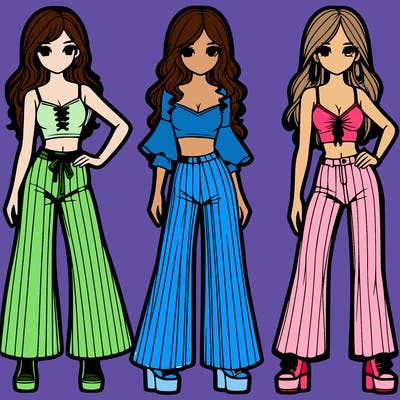 girls with flare pants and crop tops realistic