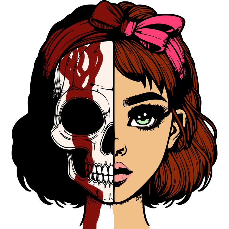 realistic girl with half skull mask