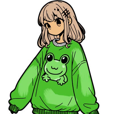girl wearing frogging sweatshirt
