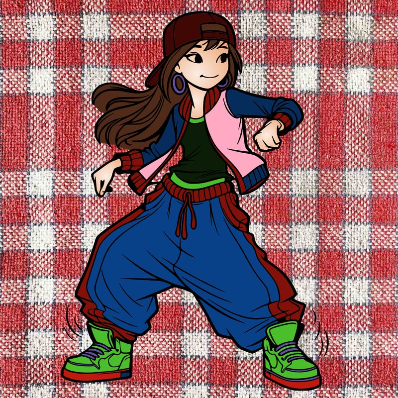 teenage girl doing street dance in baggy clothes