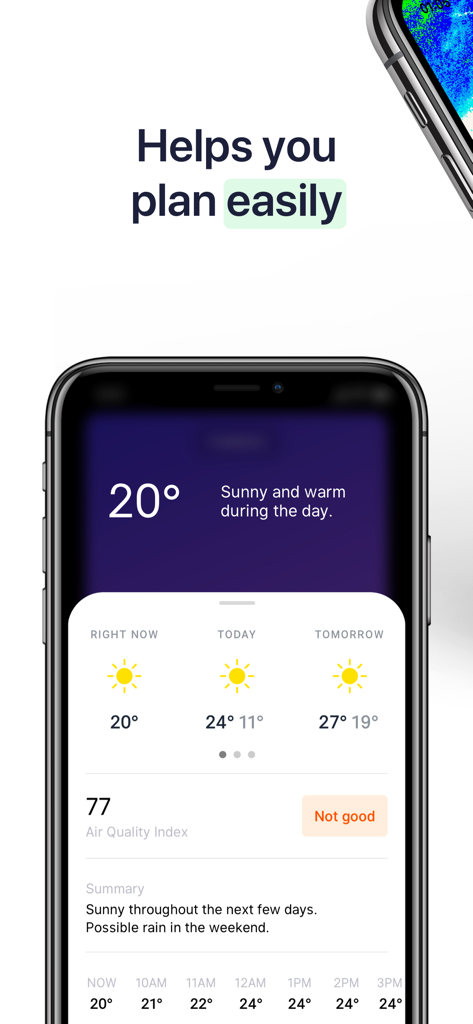WeatherKit -Live Weather Radar - WeatherKit app interface showing current temperature and air quality index