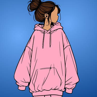 realistic girl with a oversized sweatshirt on and a bun