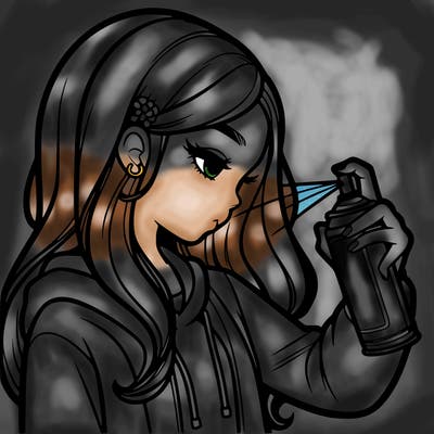 a realistic girl spray painting