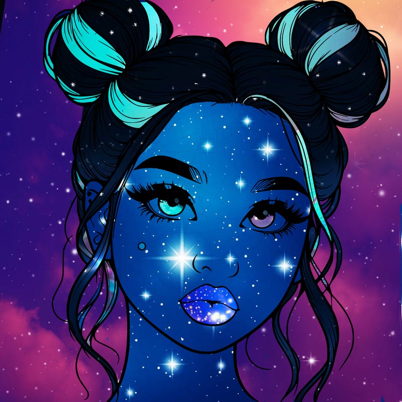 realistic girl with two buns on her hair and lips