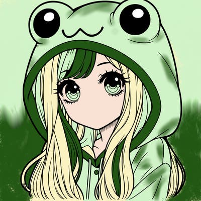 a pretty girl wearing a frog hoodie portrait with long hair