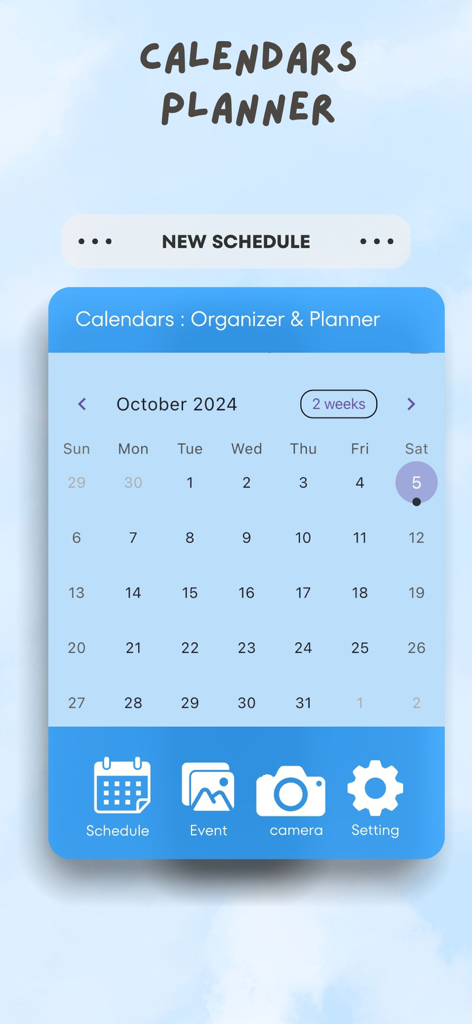 Calendars: Organizer & Planner - Monatliche Kalenderschnittstelle der App Kalender Organizer und Planer mit Navigation für Zeitpläne und Ereignisse