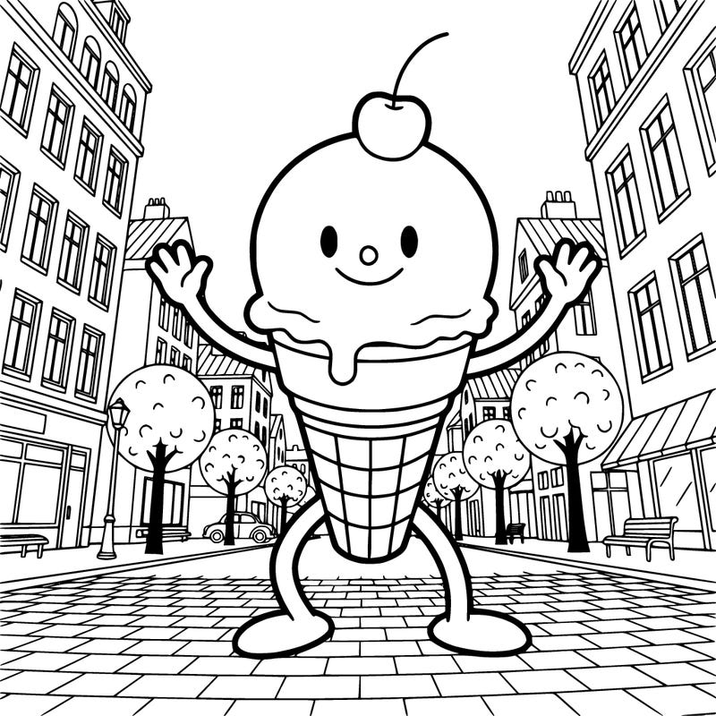 a dancing  ice cream with a cherry on top