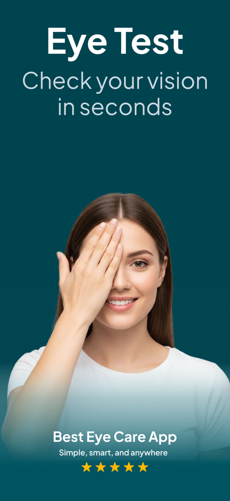 Eye Test & Vision Checker - Mujer cubriéndose un ojo para una prueba de visión en la aplicación Eye Test and Vision Checker