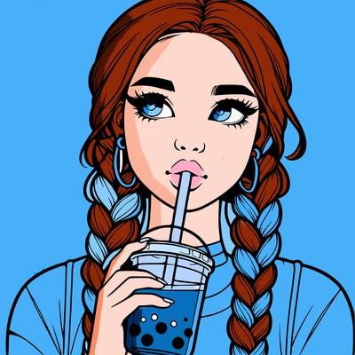 realistic girl with braided hair drinking boba