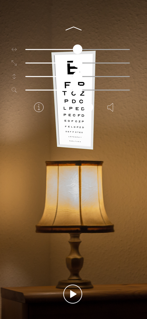 Snellen eye chart displayed in augmented reality on a wall for a home vision test