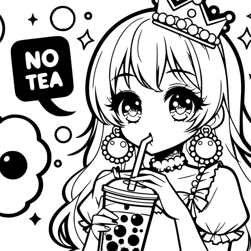 manga prinncess drinking bubble tea