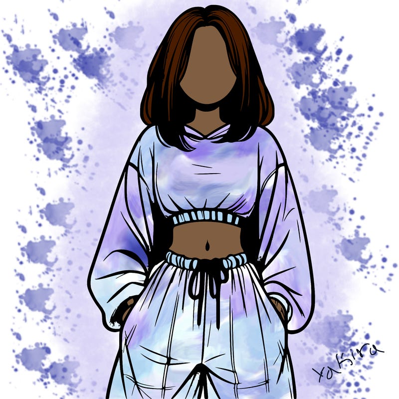 realistic girl faceless with baggy pants and a crop top