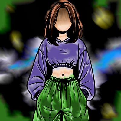 realistic girl faceless with baggy pants and a crop top
