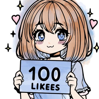 anima girl holding a 100 likes sign in her hand