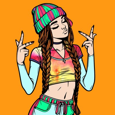 realistic teenage girl with braids and a beanie and crop top doing 🫶🏼