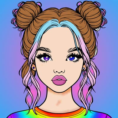 realistic girl with two buns in hair and lips