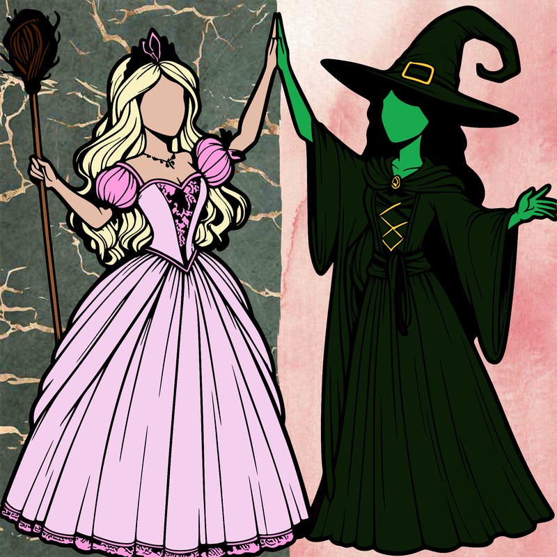 detailed realistic split of a princess and a witch