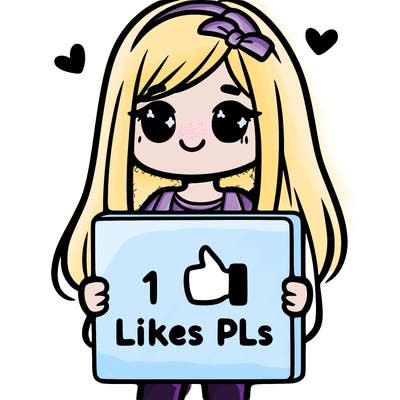 girl holding a sign saying 10 likes pls