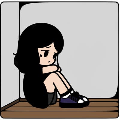 sad girl in corner.