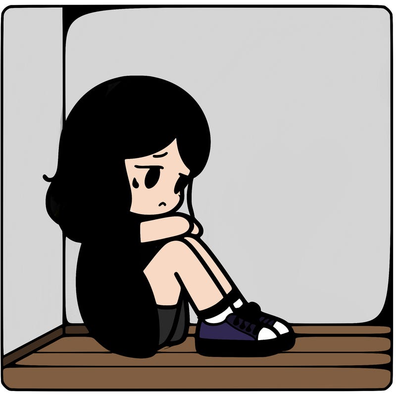 sad girl in corner.