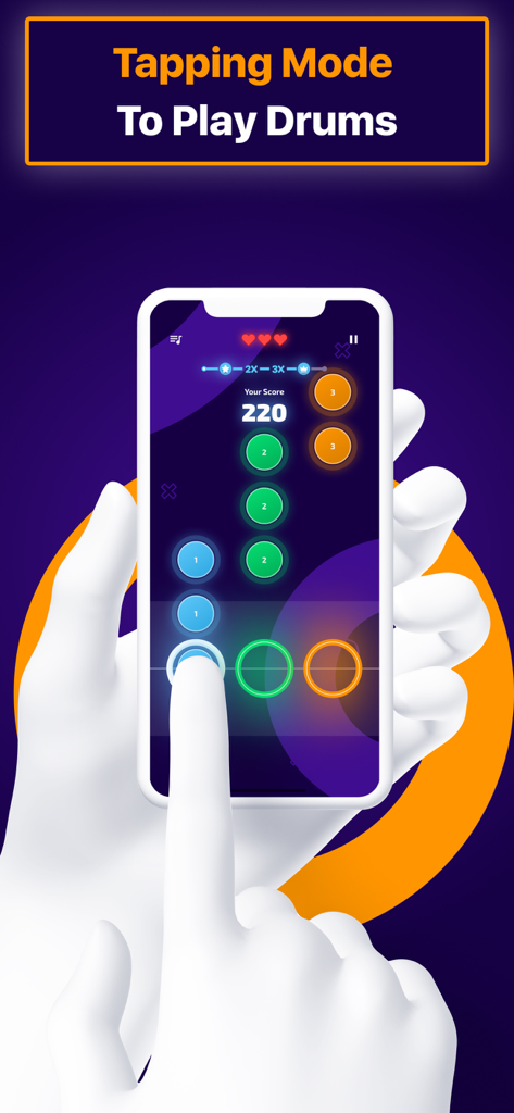 Magic Drums: AI Rhythm Games - Smartphone screen showing the tapping mode gameplay of Magic Drums AI rhythm game