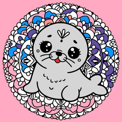 a cute baby seal mandala