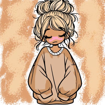 girl with baggy sweatshirt and messy bun