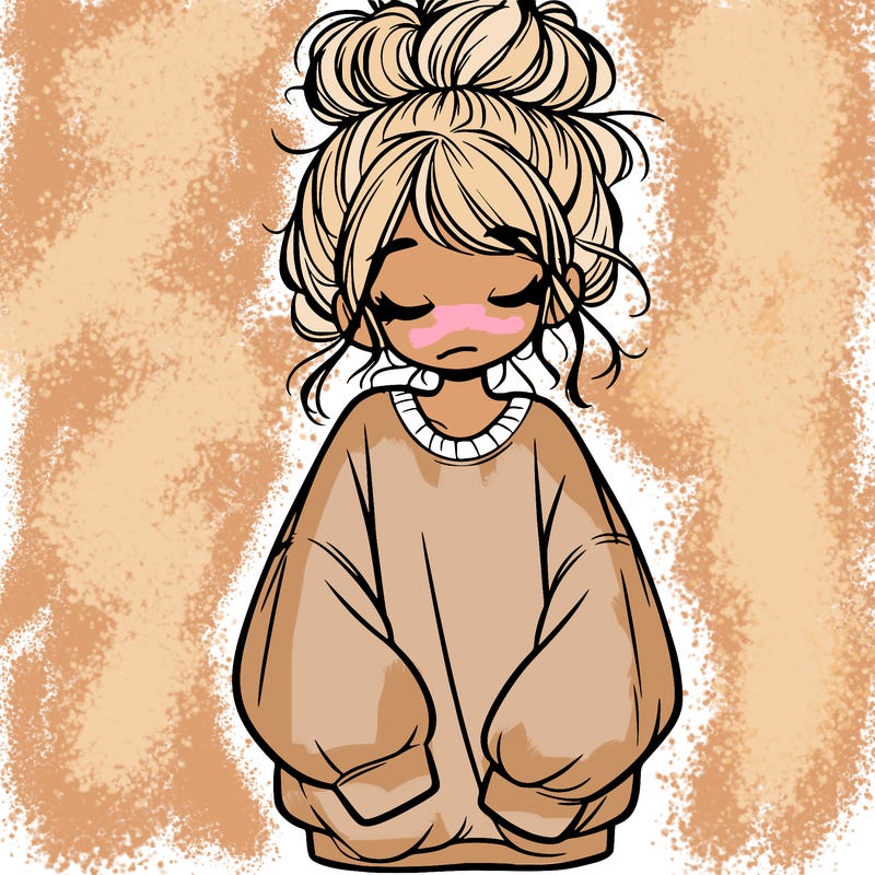 girl with baggy sweatshirt and messy bun