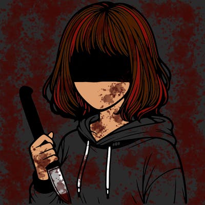 realistic girl with no face and knife