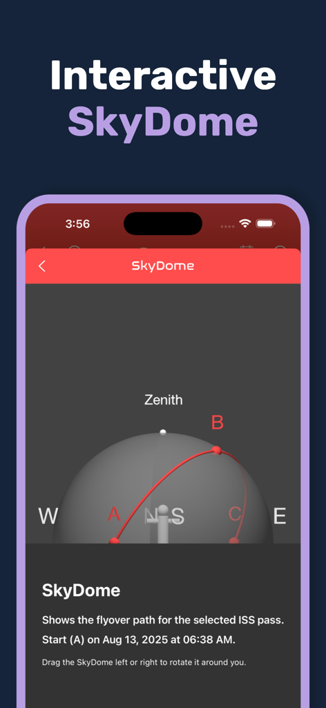 ISS Real-Time Tracker 3D - 空のISS通過経路の弧を表示するインタラクティブな3Dスカイドームビュー