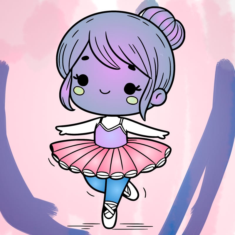 a girl dancing in a tutu and ballet slippers cartoon style