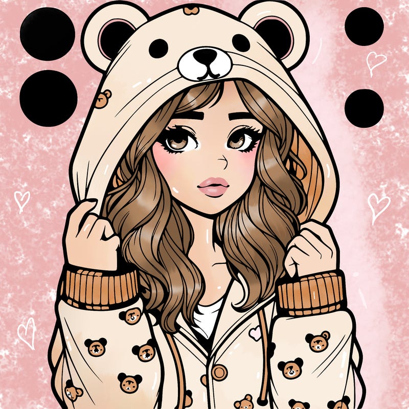 realistic girl in a animal pjs hoodie