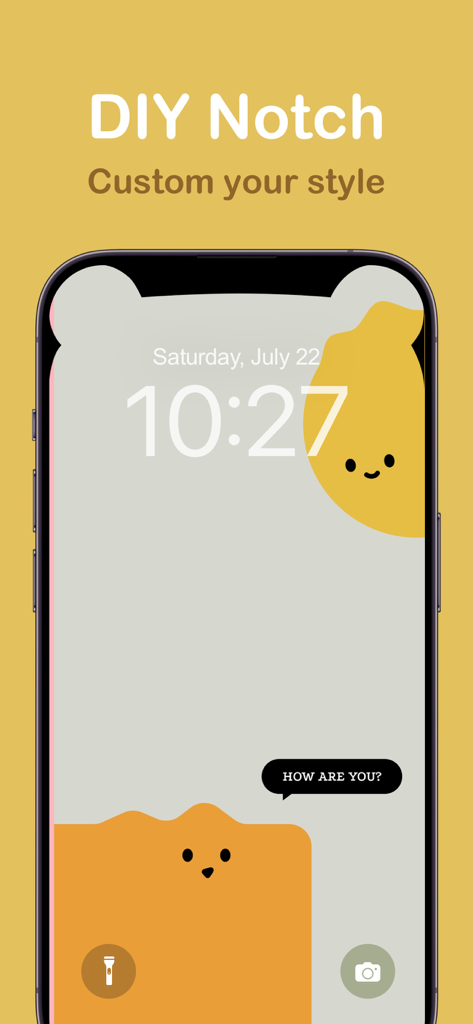 Cute pet: Self care pet widget - iPhone lock screen showing a DIY notch customized with cute animal ears and a pet themed wallpaper.
