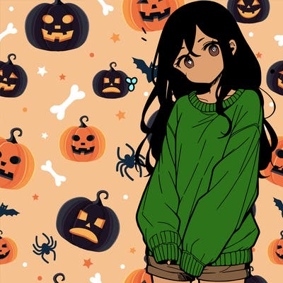 manga teen girl  in a sweater and baggy pants