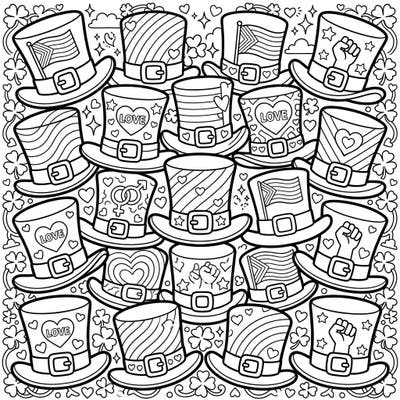 Dive into a vibrant celebration of love and diversity with this unique Leprechaun Hats and Pride-themed coloring page. Discover a collection of whimsical leprechaun hats adorned with joyful symbols representing the spirit of Pride.