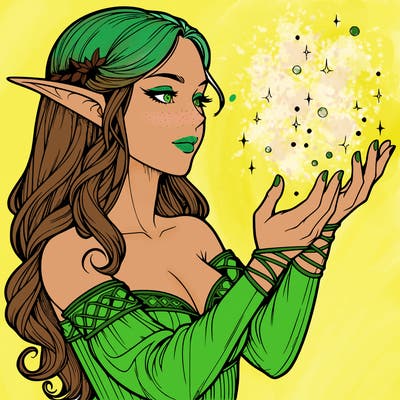 realistic elf girl doing magic